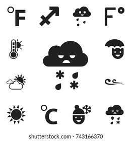 Set Of 12 Editable Air Icons. Includes Symbols Such As Temperature Scale, Thermometer, Celcius Degree And More. Can Be Used For Web, Mobile, UI And Infographic Design.