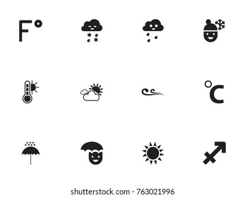 Set Of 12 Editable Air Icons. Includes Symbols Such As Overcast Weather, Winter Parasol, Celcius Degree And More. Can Be Used For Web, Mobile, UI And Infographic Design.