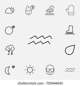 Set Of 12 Editable Air Outline Icons. Includes Symbols Such As Sky Night, Waterproof Shoes, Raindrop And More. Can Be Used For Web, Mobile, UI And Infographic Design.