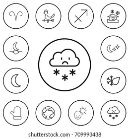 Set Of 12 Editable Air Outline Icons. Includes Symbols Such As Glove, Rain, Male And More. Can Be Used For Web, Mobile, UI And Infographic Design.