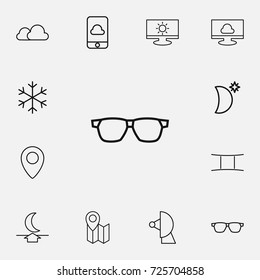 Set Of 12 Editable Air Outline Icons. Includes Symbols Such As Cloud On The Screen, Crescent With Star, Monitor And More. Can Be Used For Web, Mobile, UI And Infographic Design.