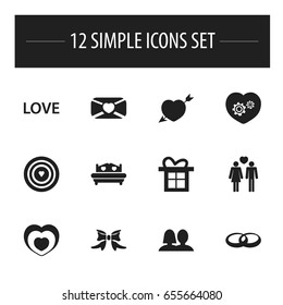 Set Of 12 Editable Amour Icons. Includes Symbols Such As Beloveds, Gift, Passion And More. Can Be Used For Web, Mobile, UI And Infographic Design.