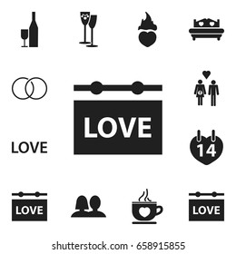 Set Of 12 Editable Amour Icons. Includes Symbols Such As Coffee Cup, Board, Valentines Day And More. Can Be Used For Web, Mobile, UI And Infographic Design.