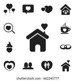 Set Of 12 Editable Amour Icons. Includes Symbols Such As Coffee Cup, Home, Joy And More. Can Be Used For Web, Mobile, UI And Infographic Design.