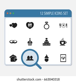 Set Of 12 Editable Amour Icons. Includes Symbols Such As Fire Loving, Lovers, Muffin And More. Can Be Used For Web, Mobile, UI And Infographic Design.