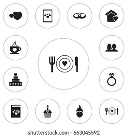 Set Of 12 Editable Amour Icons. Includes Symbols Such As Fire Loving, Pastry, Wedlock And More. Can Be Used For Web, Mobile, UI And Infographic Design.