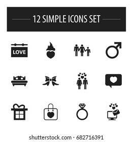 Set Of 12 Editable Amour Icons. Includes Symbols Such As Male Sign, Butterfly, Love Message And More. Can Be Used For Web, Mobile, UI And Infographic Design.