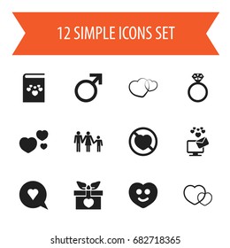 Set Of 12 Editable Amour Icons. Includes Symbols Such As Romance, Present, Like And More. Can Be Used For Web, Mobile, UI And Infographic Design.