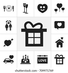 Set Of 12 Editable Amour Icons. Includes Symbols Such As Love Message, Joy, Happy And More. Can Be Used For Web, Mobile, UI And Infographic Design.