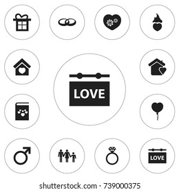 Set Of 12 Editable Amour Icons. Includes Symbols Such As Wedding, Valentine Balloons, Lineage And More. Can Be Used For Web, Mobile, UI And Infographic Design.
