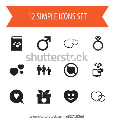 Set Of 12 Editable Amour Icons. Includes Symbols Such As Romance, Present, Like And More. Can Be Used For Web, Mobile, UI And Infographic Design.