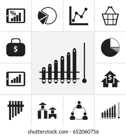 Set Of 12 Editable Analytics Icons. Includes Symbols Such As Trading Purse, Bar Chart, Report And More. Can Be Used For Web, Mobile, UI And Infographic Design.