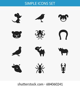 Set Of 12 Editable Animal Icons. Includes Symbols Such As Puma, Crawfish, Mouse And More. Can Be Used For Web, Mobile, UI And Infographic Design.