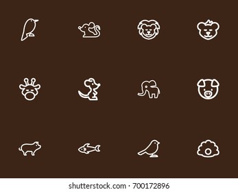 Set Of 12 Editable Animal Outline Icons. Includes Symbols Such As Mouse, Elephant, Cougar And More. Can Be Used For Web, Mobile, UI And Infographic Design.