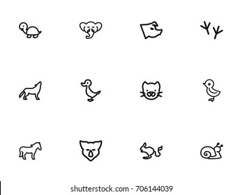 Set Of 12 Editable Animal Outline Icons. Includes Symbols Such As Rhino, Bird, Kitty And More. Can Be Used For Web, Mobile, UI And Infographic Design.