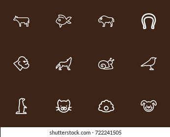 Set Of 12 Editable Animal Outline Icons. Includes Symbols Such As Pearl, Cow, Wolf And More. Can Be Used For Web, Mobile, UI And Infographic Design.