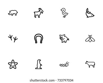 Set Of 12 Editable Animal Outline Icons. Includes Symbols Such As Rhinoceros, Cow, Bird And More. Can Be Used For Web, Mobile, UI And Infographic Design.