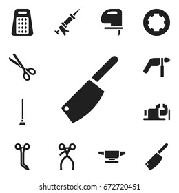Set Of 12 Editable Apparatus Icons. Includes Symbols Such As Saw, Equipment, Sealant And More. Can Be Used For Web, Mobile, UI And Infographic Design.