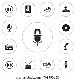 Set Of 12 Editable Audio Icons. Includes Symbols Such As Melody Seeking, Memory, Disco Club And More. Can Be Used For Web, Mobile, UI And Infographic Design.