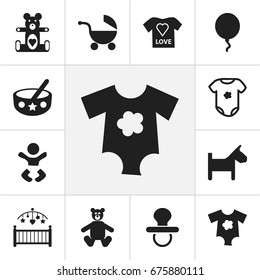 Set Of 12 Editable Baby Icons. Includes Symbols Such As Blouse, Nursery, Puppy And More. Can Be Used For Web, Mobile, UI And Infographic Design.