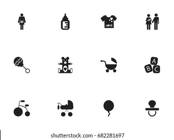 Set Of 12 Editable Baby Icons. Includes Symbols Such As Lineage, Pacifier, Stroller And More. Can Be Used For Web, Mobile, UI And Infographic Design.