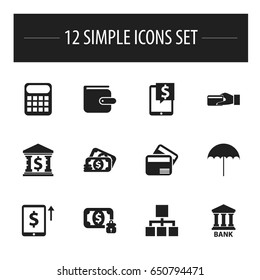 Set Of 12 Editable Banking Icons. Includes Symbols Such As Bank Building, Hierarchy, Museum And More. Can Be Used For Web, Mobile, UI And Infographic Design.