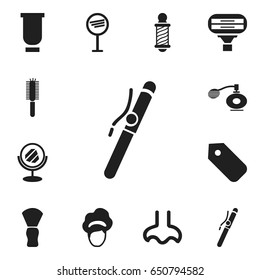 Set Of 12 Editable Barber Icons. Includes Symbols Such As Peeper, Salon, Label And More. Can Be Used For Web, Mobile, UI And Infographic Design.