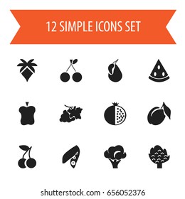 Set Of 12 Editable Berry Icons. Includes Symbols Such As Broccoli, Paradise Apple, Avocado And More. Can Be Used For Web, Mobile, UI And Infographic Design.