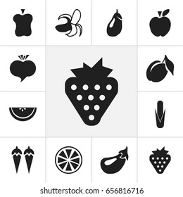 Set Of 12 Editable Berry Icons. Includes Symbols Such As Banana, Chili, Jonagold And More. Can Be Used For Web, Mobile, UI And Infographic Design.