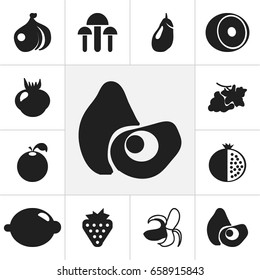 Set Of 12 Editable Berry Icons. Includes Symbols Such As Eggplant, Citrus, Garnet And More. Can Be Used For Web, Mobile, UI And Infographic Design.