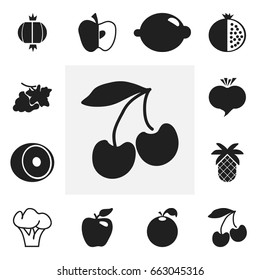 Set Of 12 Editable Berry Icons. Includes Symbols Such As Garnet, Grapevine, Bulb And More. Can Be Used For Web, Mobile, UI And Infographic Design.