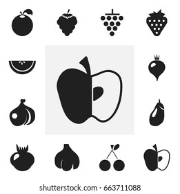 Set Of 12 Editable Berry Icons. Includes Symbols Such As Grape, Apple, Citrus And More. Can Be Used For Web, Mobile, UI And Infographic Design.