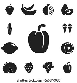 Set Of 12 Editable Berry Icons. Includes Symbols Such As Sweet Pepper, Grape, Lime And More. Can Be Used For Web, Mobile, UI And Infographic Design.