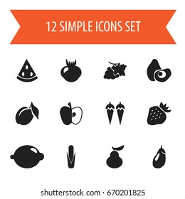 Set Of 12 Editable Berry Icons. Includes Symbols Such As Strawberry, Grapevine, Duchess And More. Can Be Used For Web, Mobile, UI And Infographic Design.