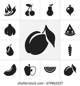Set Of 12 Editable Berry Icons. Includes Symbols Such As Muskmelon, Apricot, Melon Slice And More. Can Be Used For Web, Mobile, UI And Infographic Design.