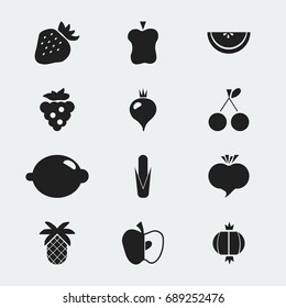 Set Of 12 Editable Berry Icons. Includes Symbols Such As Radish, Seedless, Bitten And More. Can Be Used For Web, Mobile, UI And Infographic Design.