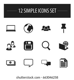 Set Of 12 Editable Bureau Icons. Includes Symbols Such As Employee, Monitor, Earth And More. Can Be Used For Web, Mobile, UI And Infographic Design.