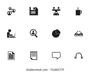 Set Of 12 Editable Bureau Icons. Includes Symbols Such As Blank, Mug, Worker In Laptop And More. Can Be Used For Web, Mobile, UI And Infographic Design.
