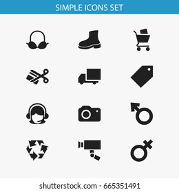 Set Of 12 Editable Business Icons. Includes Symbols Such As Reuse, Brassiere, Wheelbarrow And More. Can Be Used For Web, Mobile, UI And Infographic Design.