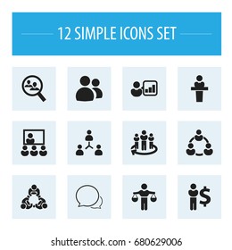 Set Of 12 Editable Business Icons. Includes Symbols Such As Team, Partnership, Conversation And More. Can Be Used For Web, Mobile, UI And Infographic Design.