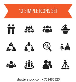 Set Of 12 Editable Business Icons. Includes Symbols Such As Partnership, Meeting, Leader And More. Can Be Used For Web, Mobile, UI And Infographic Design.