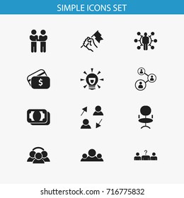 Set Of 12 Editable Business Icons. Includes Symbols Such As Team, Agreement, Rally And More. Can Be Used For Web, Mobile, UI And Infographic Design.