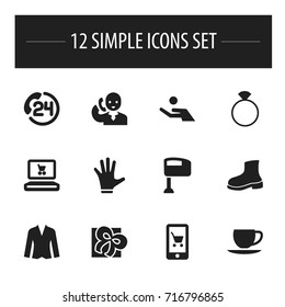 Set Of 12 Editable Business Icons. Includes Symbols Such As Boot, Cardigan, E-Commerce And More. Can Be Used For Web, Mobile, UI And Infographic Design.