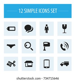 Set Of 12 Editable Business Icons. Includes Symbols Such As Label, Trunks, Stir And More. Can Be Used For Web, Mobile, UI And Infographic Design.