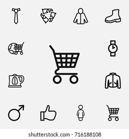Set Of 12 Editable Business Outline Icons. Includes Symbols Such As Cardigan, Rubber Shoe, Female Sign And More. Can Be Used For Web, Mobile, UI And Infographic Design.