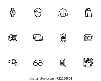 Set Of 12 Editable Business Outline Icons. Includes Symbols Such As Globe Cart, Wristwatch, Bargain And More. Can Be Used For Web, Mobile, UI And Infographic Design.