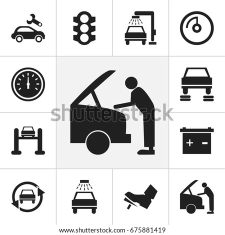 Set Of 12 Editable Car Icons. Includes Symbols Such As Odometer, Service, Treadle And More. Can Be Used For Web, Mobile, UI And Infographic Design.