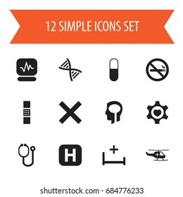 Set Of 12 Editable Care Icons. Includes Symbols Such As Wound Band, Clinic, Heart. Can Be Used For Web, Mobile, UI And Infographic Design.