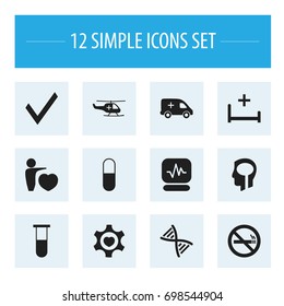 Set Of 12 Editable Care Icons. Includes Symbols Such As Heart, Human Love, Stop Smoke And More. Can Be Used For Web, Mobile, UI And Infographic Design.
