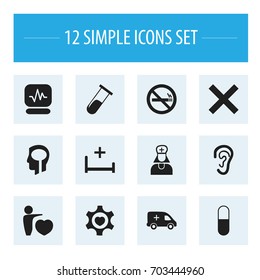 Set Of 12 Editable Care Icons. Includes Symbols Such As Hospital Assistant, Human Love, Emergency And More. Can Be Used For Web, Mobile, UI And Infographic Design.